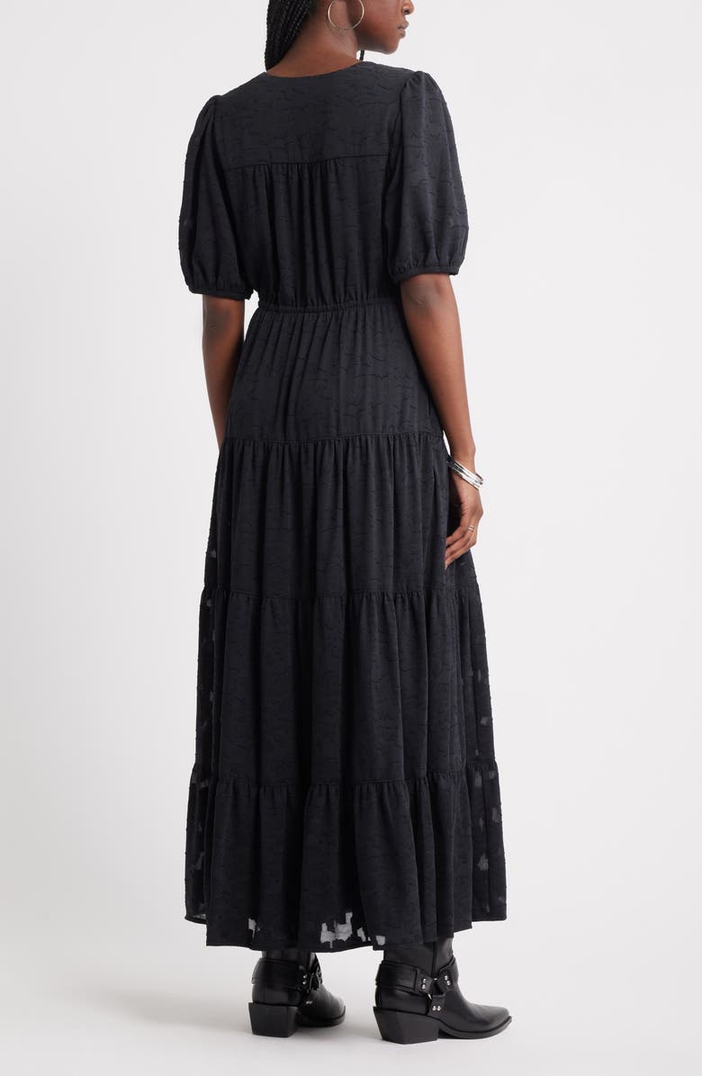 Treasure & Bond Puff Sleeve Tiered Jacquard Maxi Dress, Alternate, color, Black