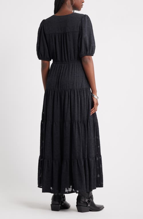 Treasure & Bond Puff Sleeve Tiered Jacquard Maxi Dress In Black