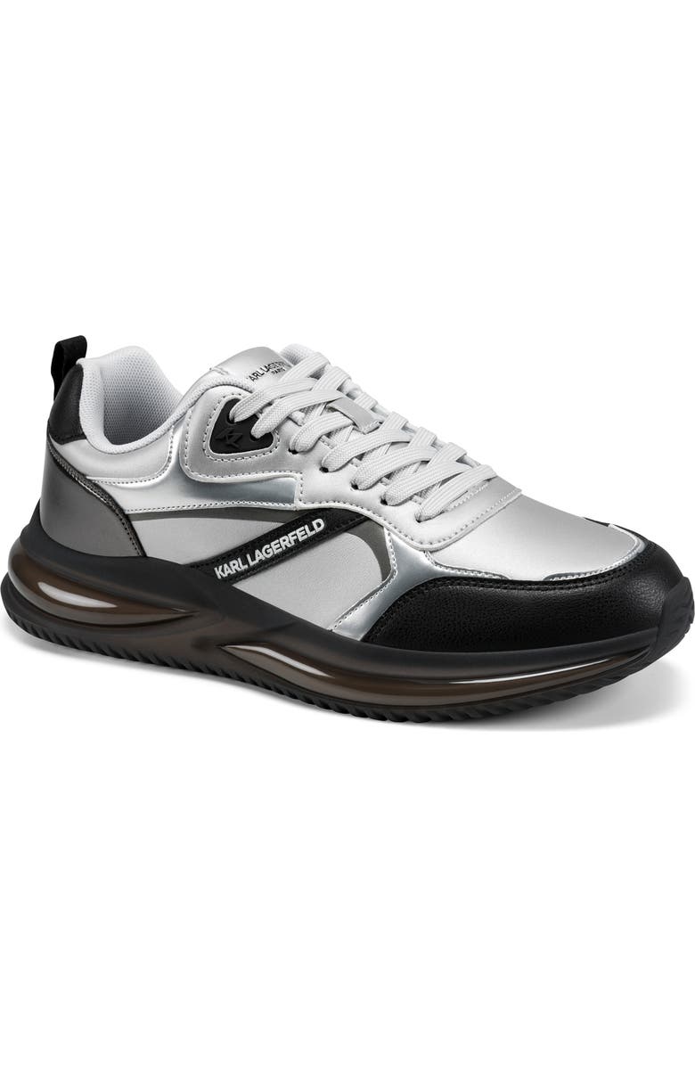 KARL LAGERFELD PARIS Nino Mixed Media Sneaker, Main, color, Silver