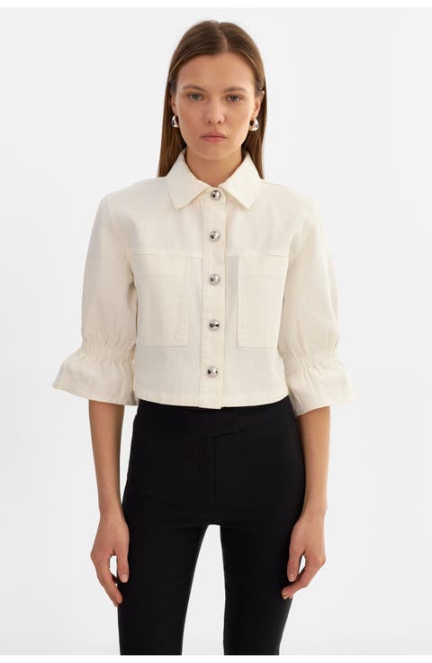 Carolina D | Denim Ruffle Sleeve Jacket