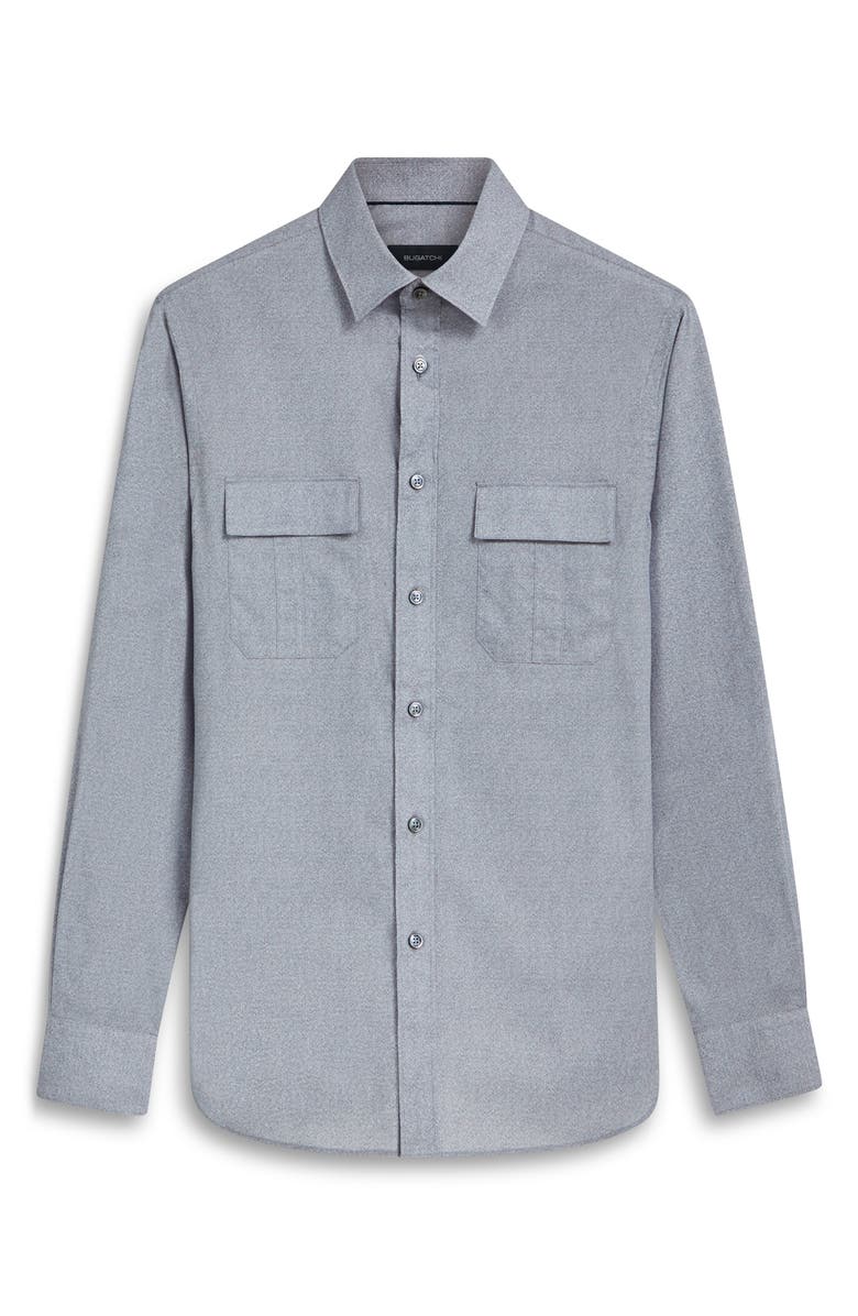 Bugatchi Julian Shaped Fit Heather Stretch Cotton Button-Up Shirt, Alternate, color, Dusty-Blue