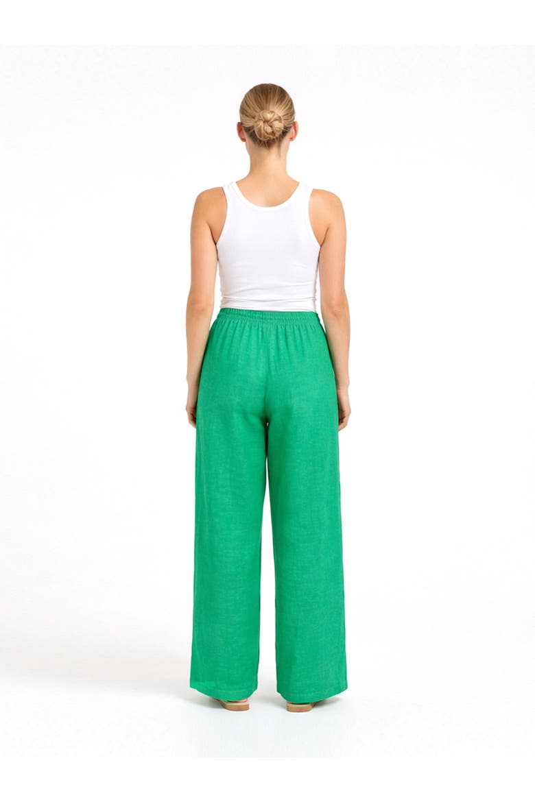 Drawstring Wide Leg Linen Trousers, Alternate, color, Mermaid Green