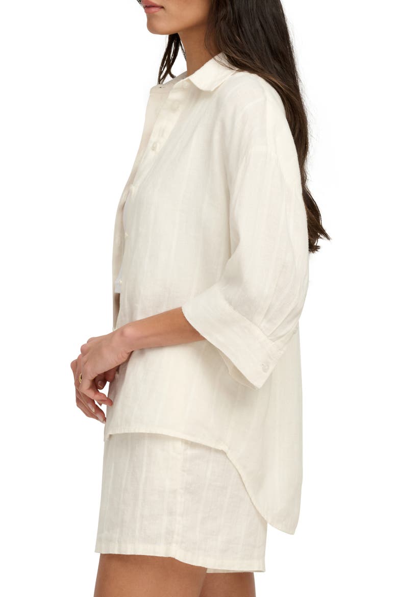The Off Duty Stripe Linen Blend Button-Up Shirt, Alternate, color, CREAM