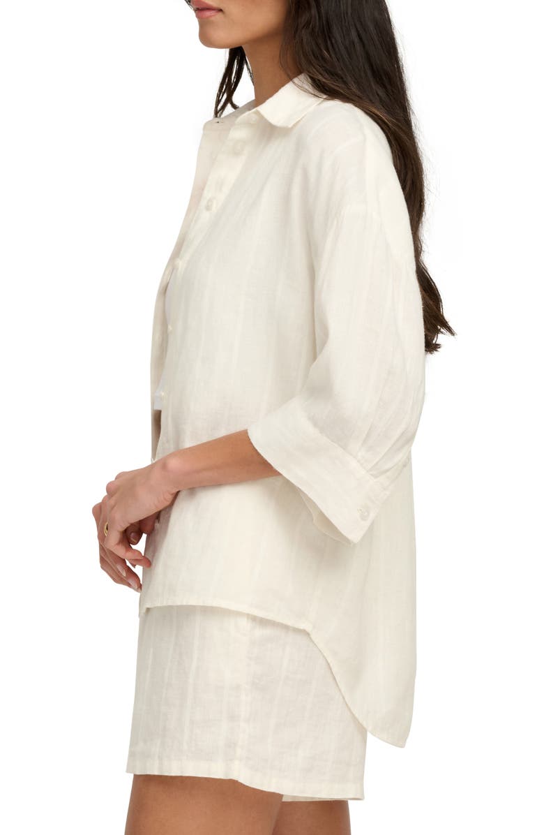 Favorite Daughter The Off Duty Stripe Linen Blend Button-Up Shirt, Alternate, color, Cream