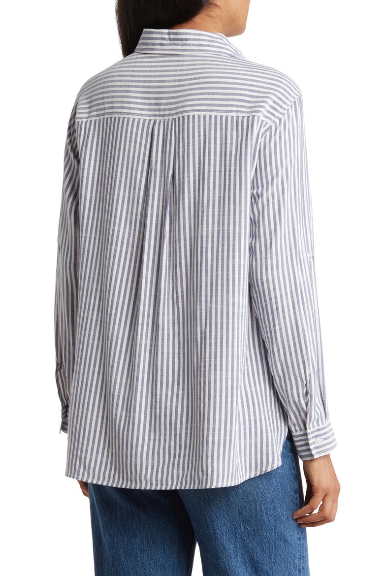 Stripe Oversize Long Sleeve Button-Up Tunic, Alternate, color, INDIGO/ BLACK FRAMED STRIPE