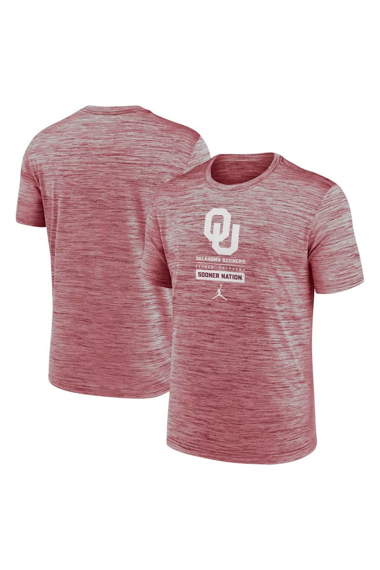 Men's Jordan Brand  Crimson Oklahoma Sooners Campus Center Block Velocity Performance T-Shirt, Main, color, Crimson