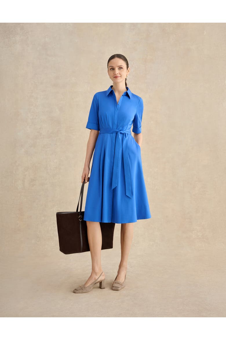 Brigitta Pleated Tie Belt Shirt Dress, Alternate, color, French Blue