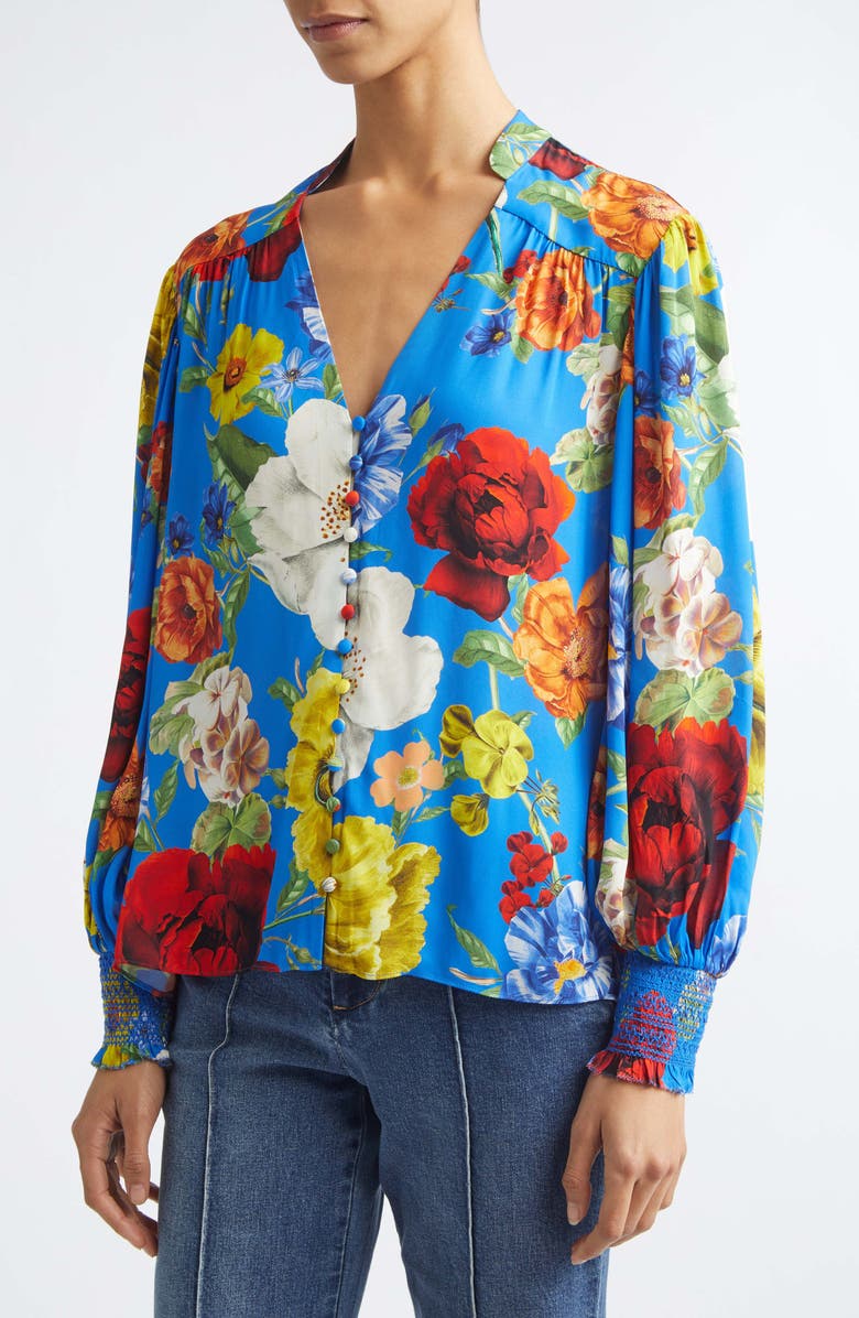 Alice + Olivia Serena Floral Button-Up Top, Alternate, color, Endless Blossom Sm Blue Iris