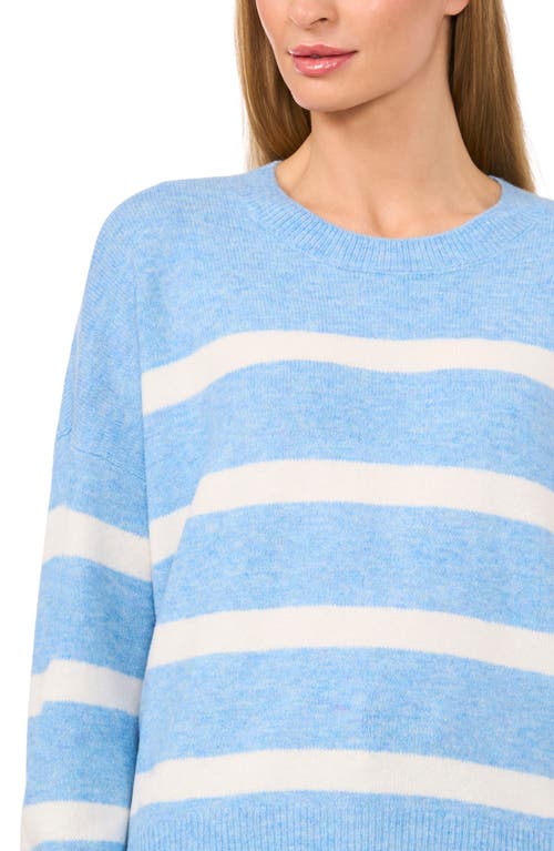 Cece Wide Stripe Crewneck Sweater In Blue Heather