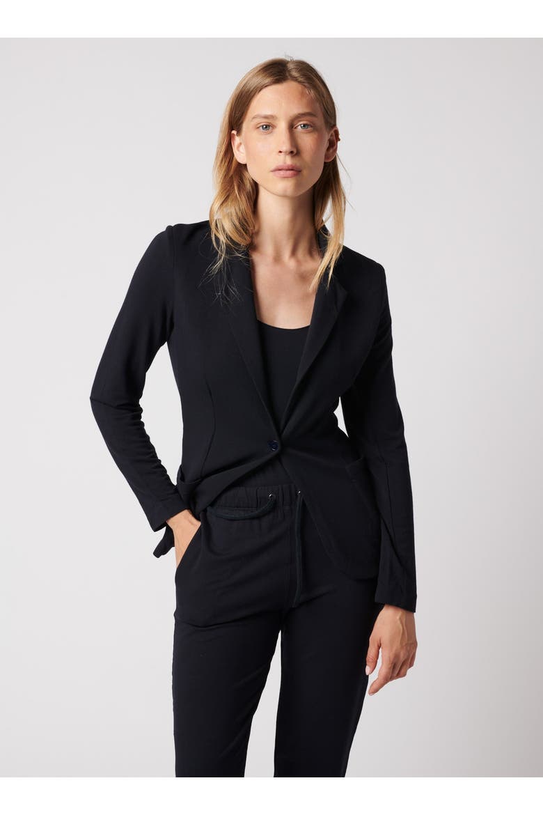 French Terry Brushed Fleece One-Button Blazer, Alternate, color, NOIR
