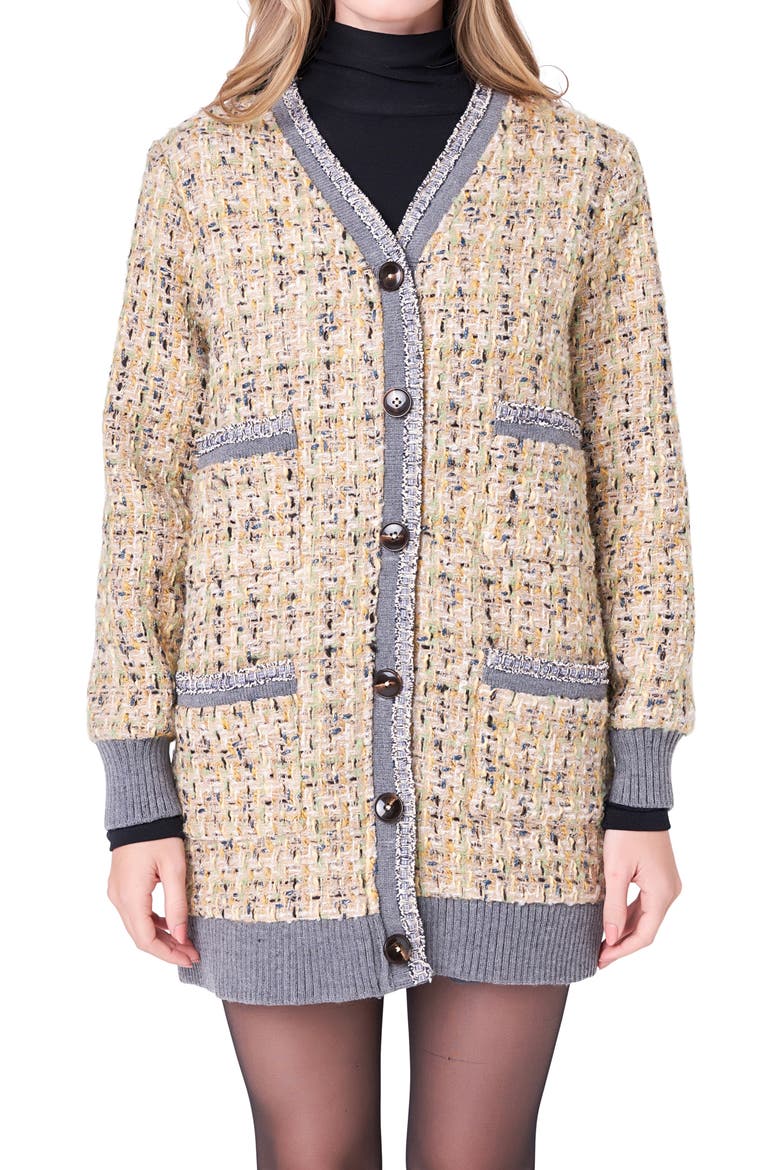 Bouclé Coat, Main, color, BEIGE/ DARK GREY