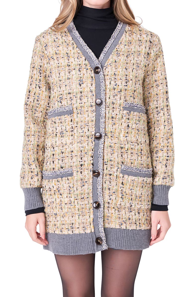 English Factory Bouclé Coat, Main, color, Beige/ Dark Grey