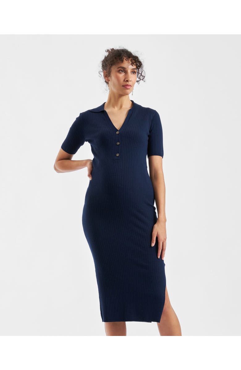 Ripe Maternity Maddy Knit Polo Dress, Alternate, color, Navy