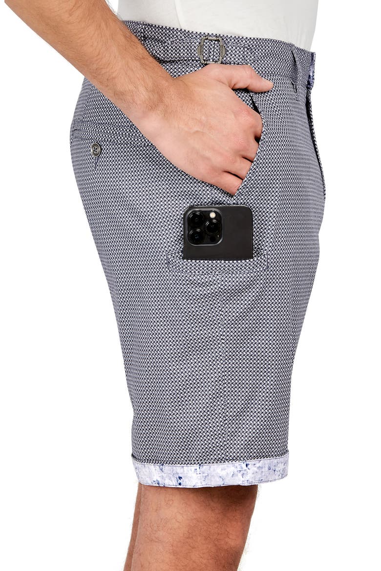 Slim Fit Downing Texture Print Flat Front Shorts, Alternate, color, BLACK