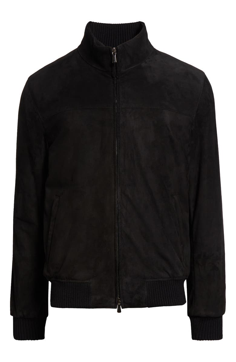 Thom Sweeney Suede Bomber Jacket, Alternate, color, Black