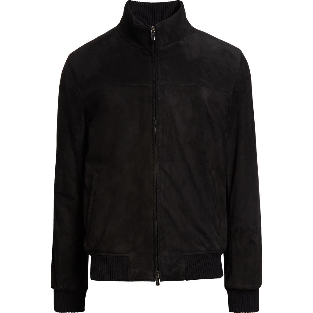 Thom Sweeney Suede Bomber Jacket In Black
