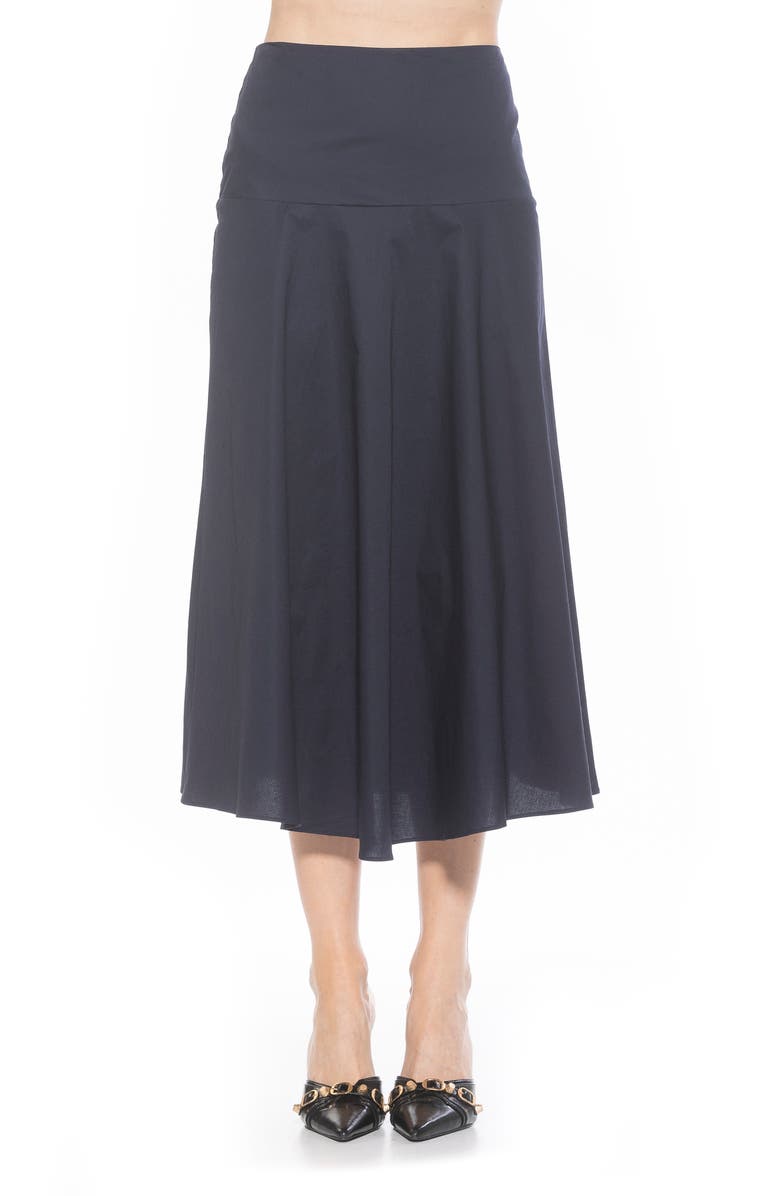 Alexia Admor Hadley Stretch Cotton Midi Skirt, Main, color, Navy
