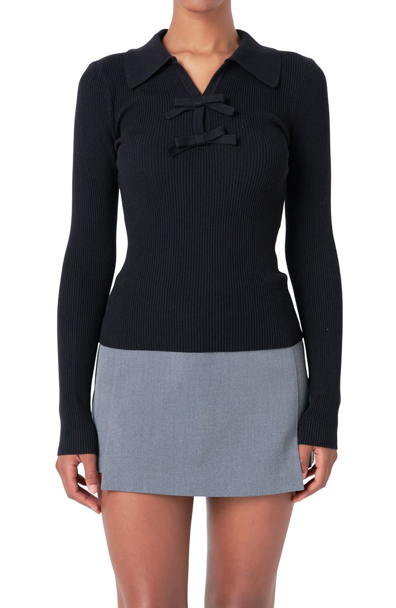 Endless Rose Bow Embellished Long Sleeve Rib Top, Alternate, color,