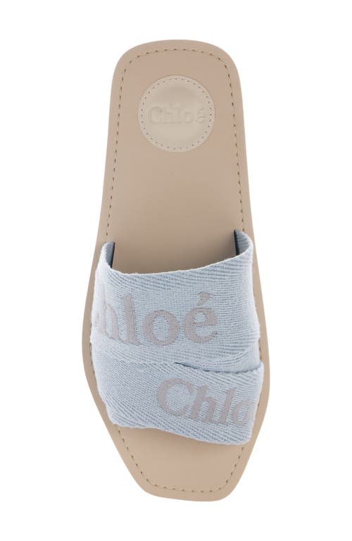 Chloé Womens Chloe Woody Logo-embroidered Linen Mules In Pearl Blue