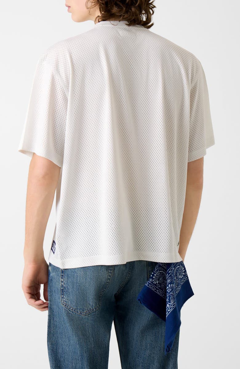 GUESS JEANS Boxy Crop Graphic Mesh Jersey, Alternate, color, White