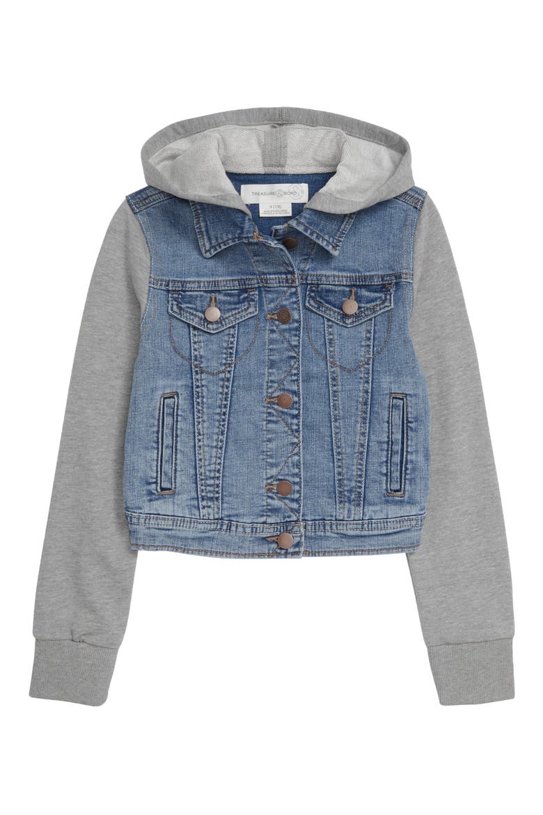 Kids' Hooded Denim Jacket, Main, color, VINTAGE WASH