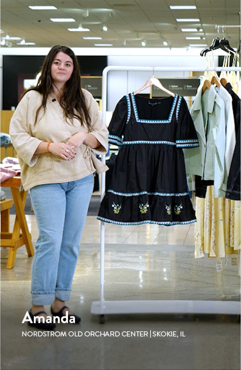 Embroidered Puff Sleeve Cotton Babydoll Dress, sales video thumbnail