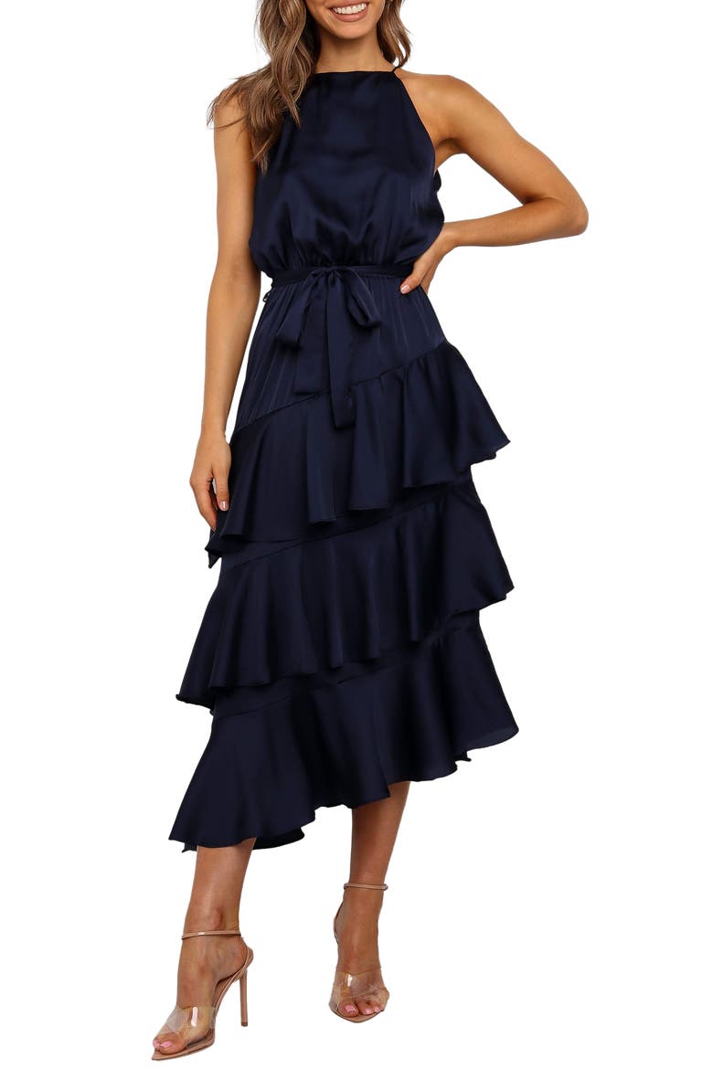Seychelle Asymmetric Tiered Dress, Main, color, NAVY