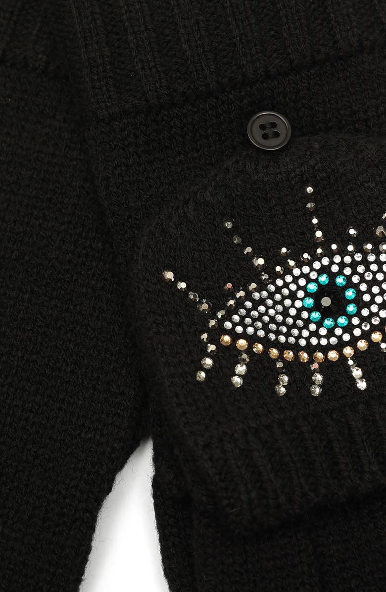 Kurt Geiger London Evil Eye Convertible Crystal Embellished Mittens, Alternate, color, Black