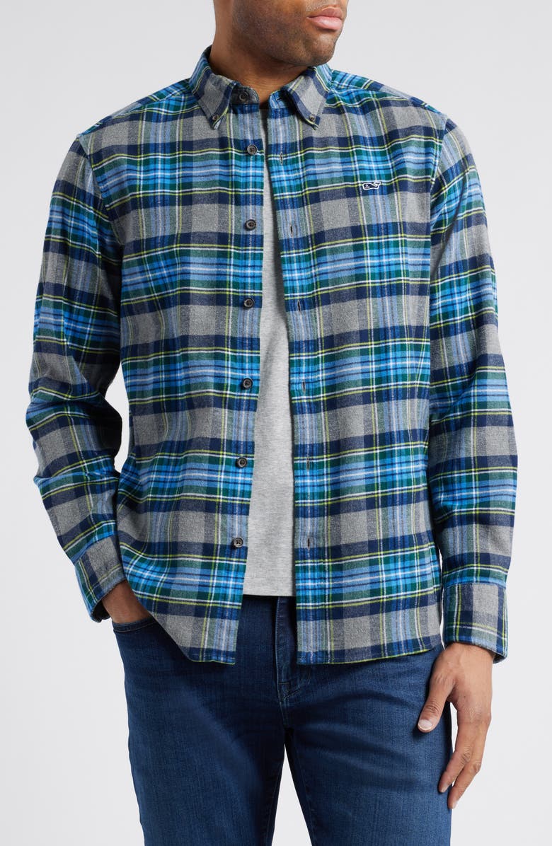 vineyard vines Plaid Stretch Flannel Button-Down Shirt, Main, color, 
