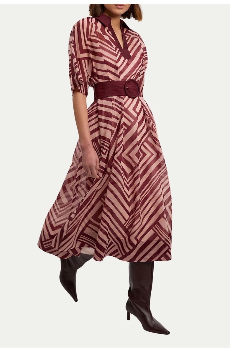 Karen Millen Printed 3/4 Sleeve Plunge Midi Dress, Alternate, color, Stripe
