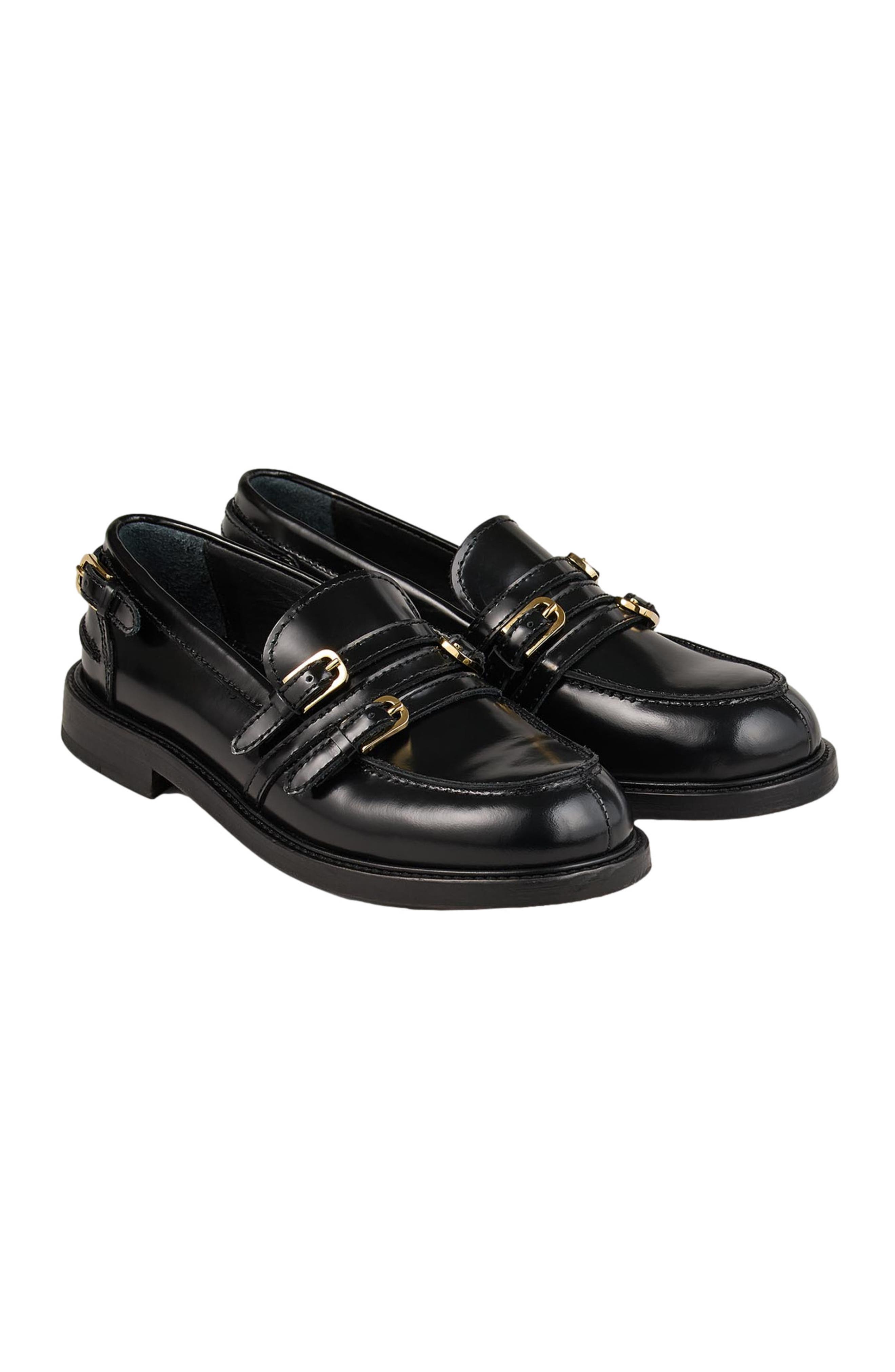 SANDRO Leather loafers with buckles, Alternate, color, Black