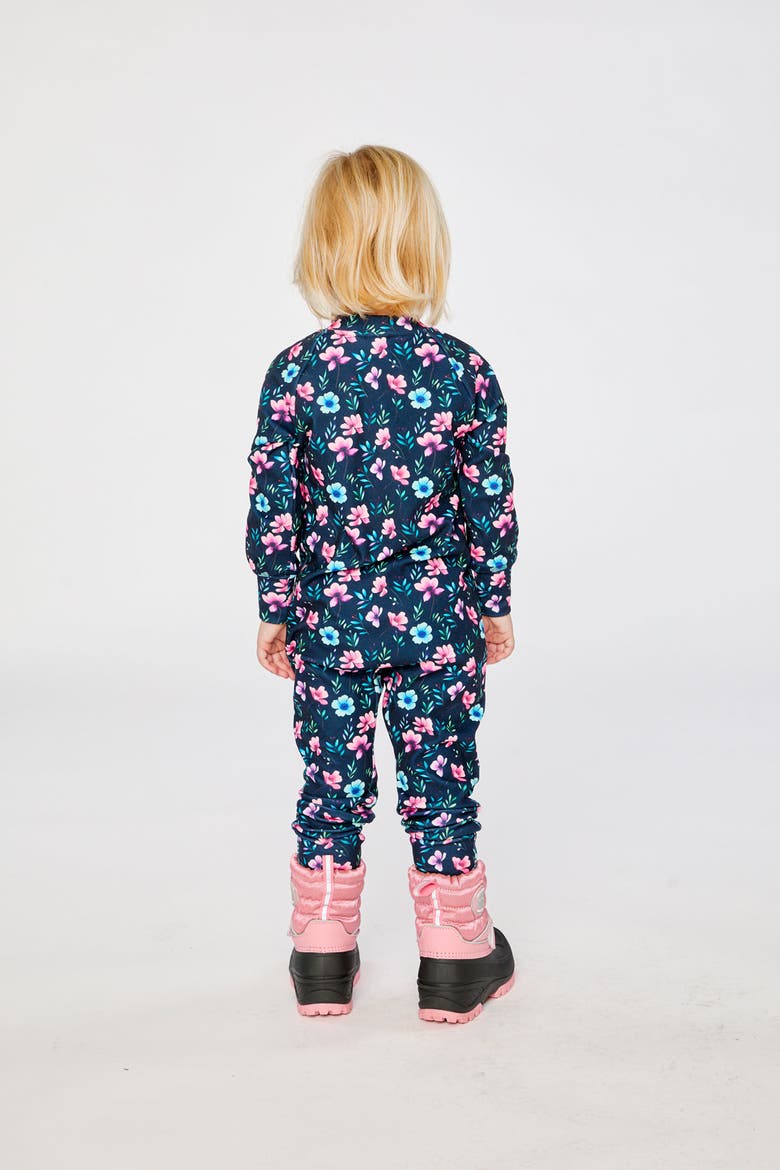 One Piece Stretch Fleece Asymmetric Zip Thermal Underwear, Alternate, color, Blue Floral Print