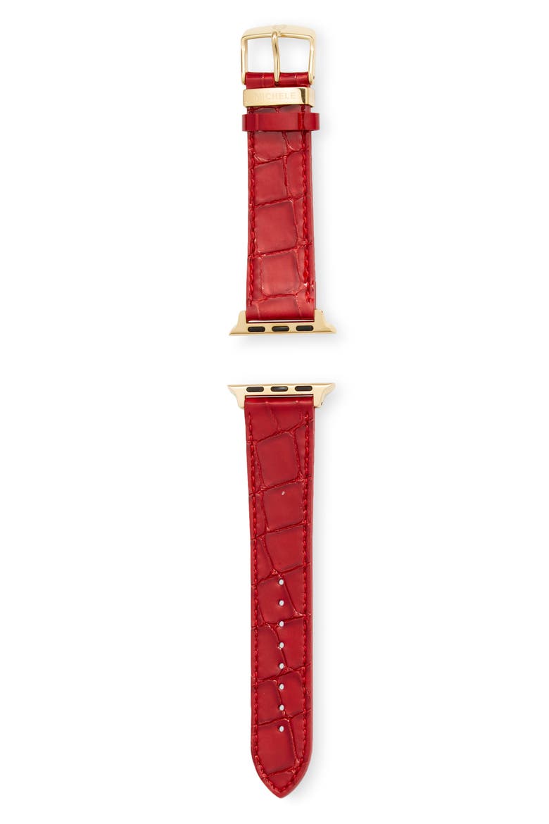 Croc Embossed Leather 20mm Apple Watch® Watchband, Alternate, color, RED