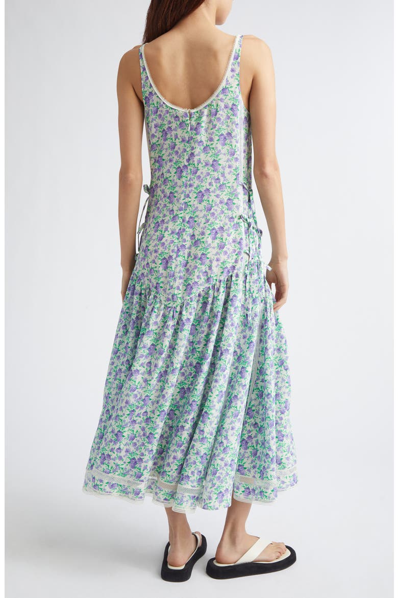Liberty Floral Print Sleeveless Silk Midi Dress, Alternate, color, FLEURAL PURPLE / GREEN /