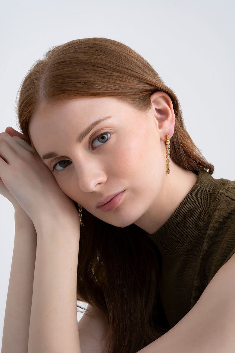 Facet Earrings, Alternate, color, Gold