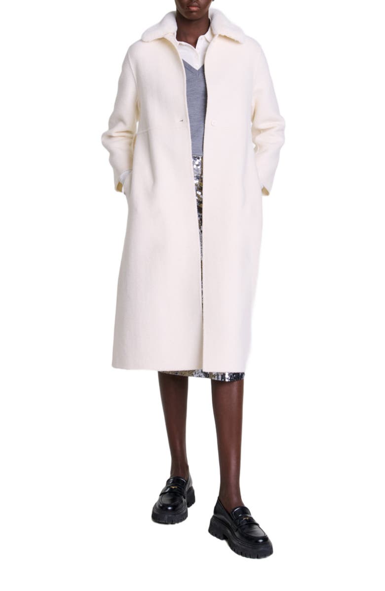 maje Wool coat with removable collar, Main, color, 