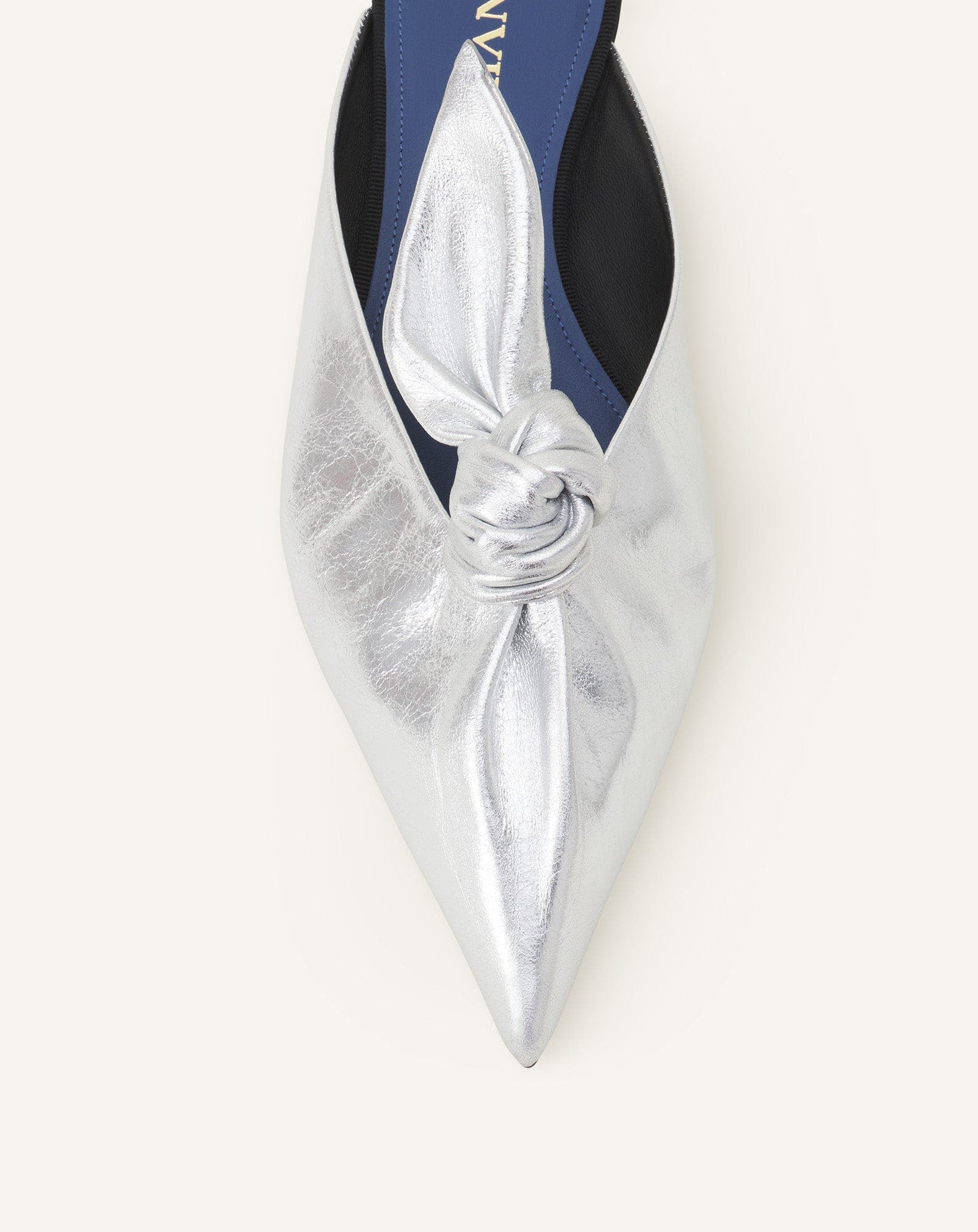 Lanvin MIDNIGHT STEP BOW MULE IN METALLIC LEATHER, Alternate, color, 