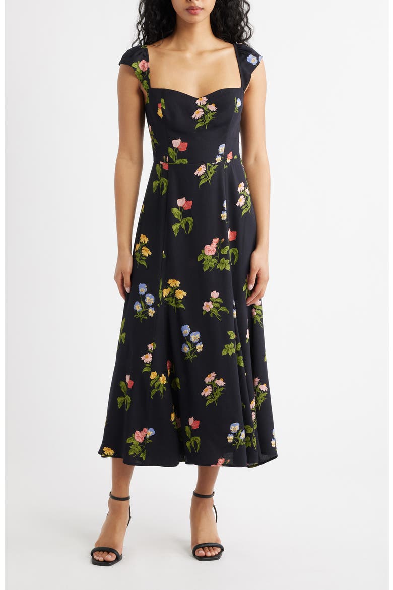 Bryson Floral Midi Dress, Main, color, NIGHT BLOOM