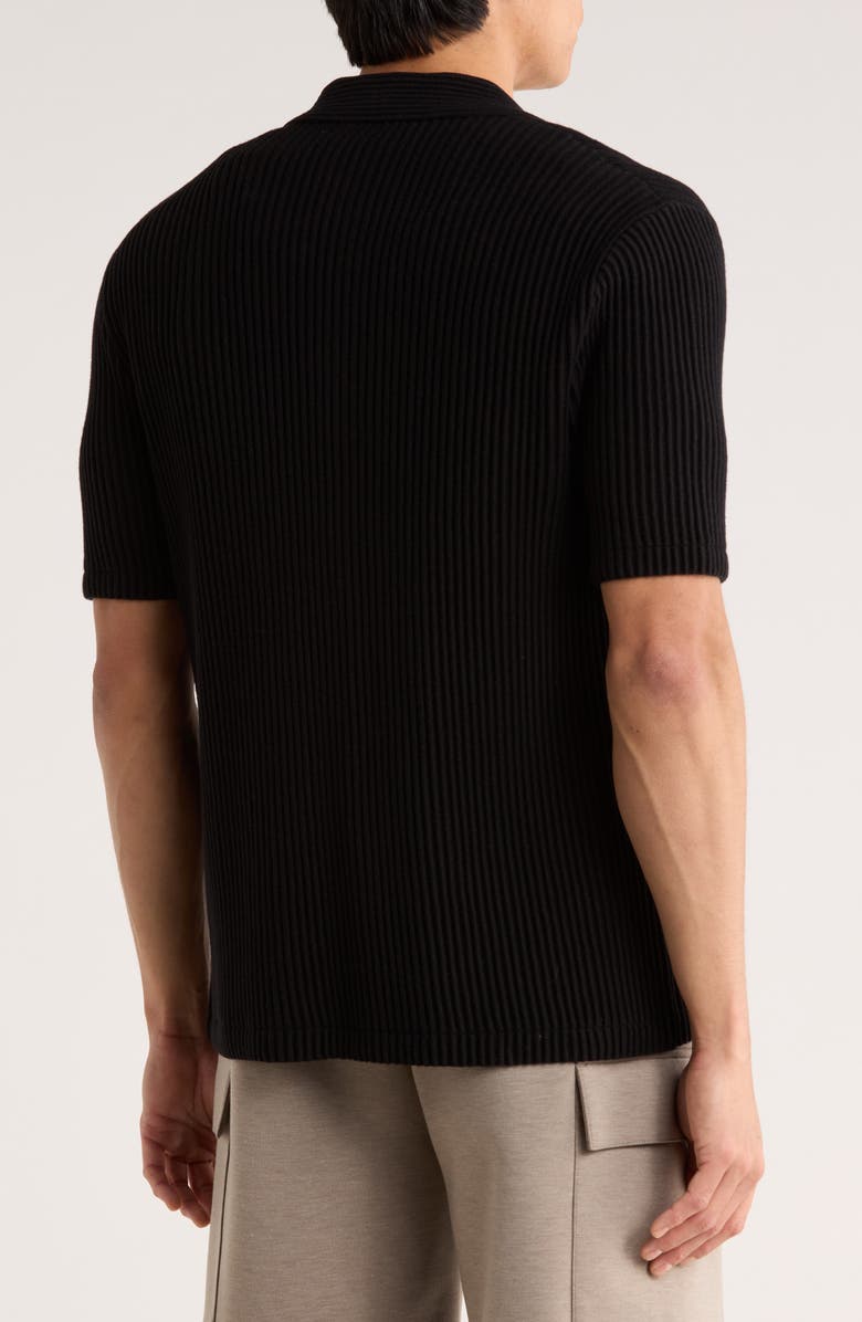 TRUTH Ribbed Plissé Knit Button-Up Shirt, Alternate, color, Black