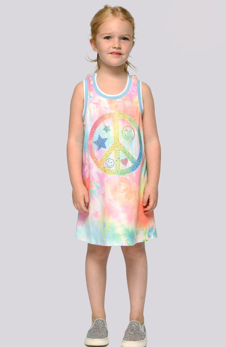 Baby Sara Kids' Peace Sign Tie Dye Dress, Alternate, color, Pink Multi