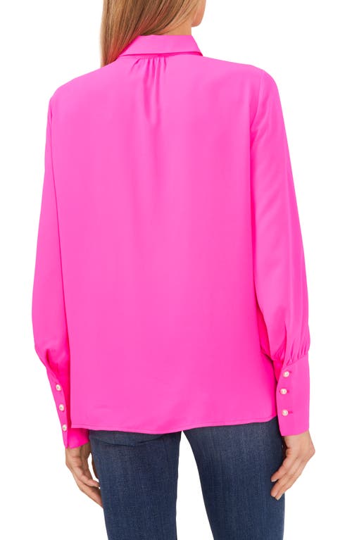 Shop Cece Faux Pearl Button-up Shirt In Pink Shock
