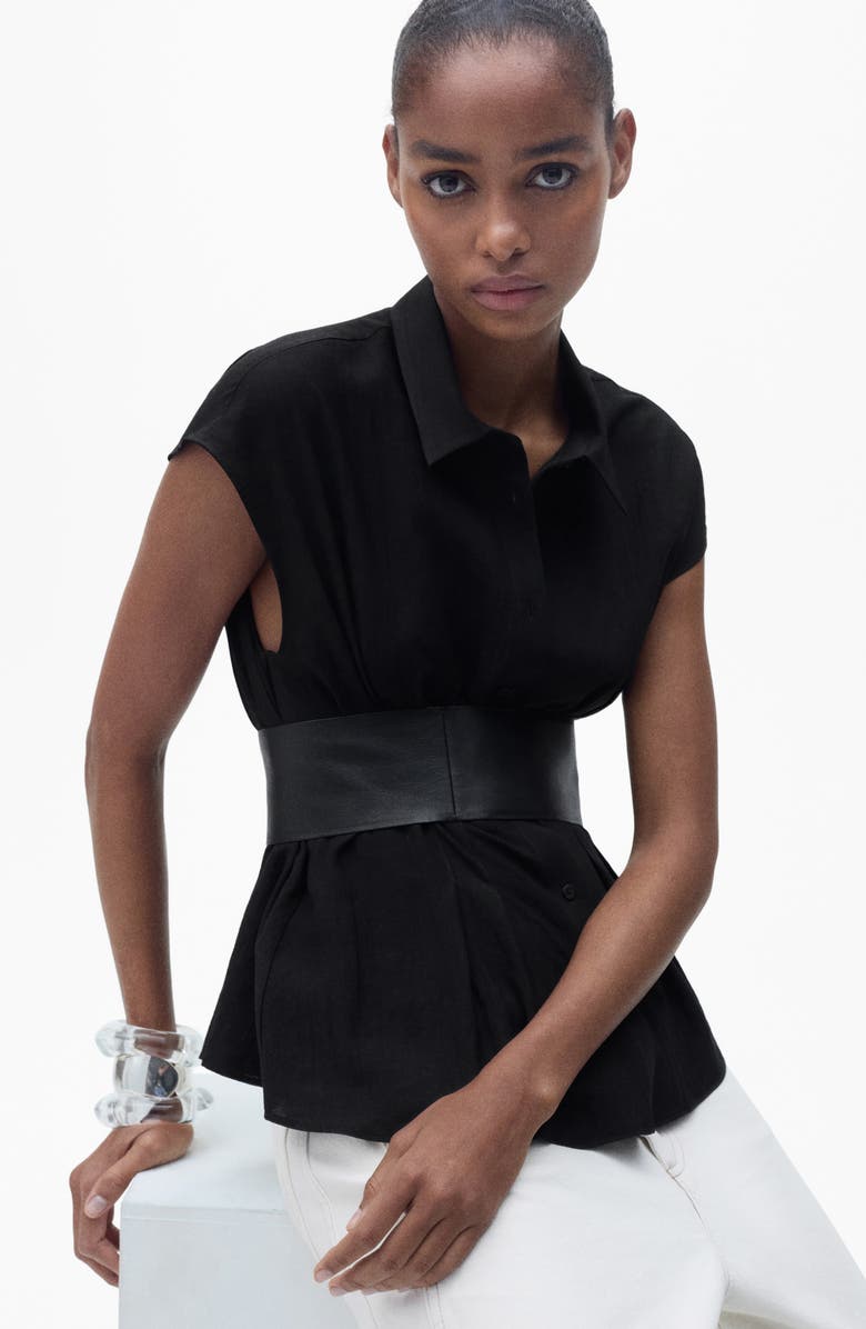 MANGO Pleat Front Sleeveless Button-Up Shirt, Alternate, color,