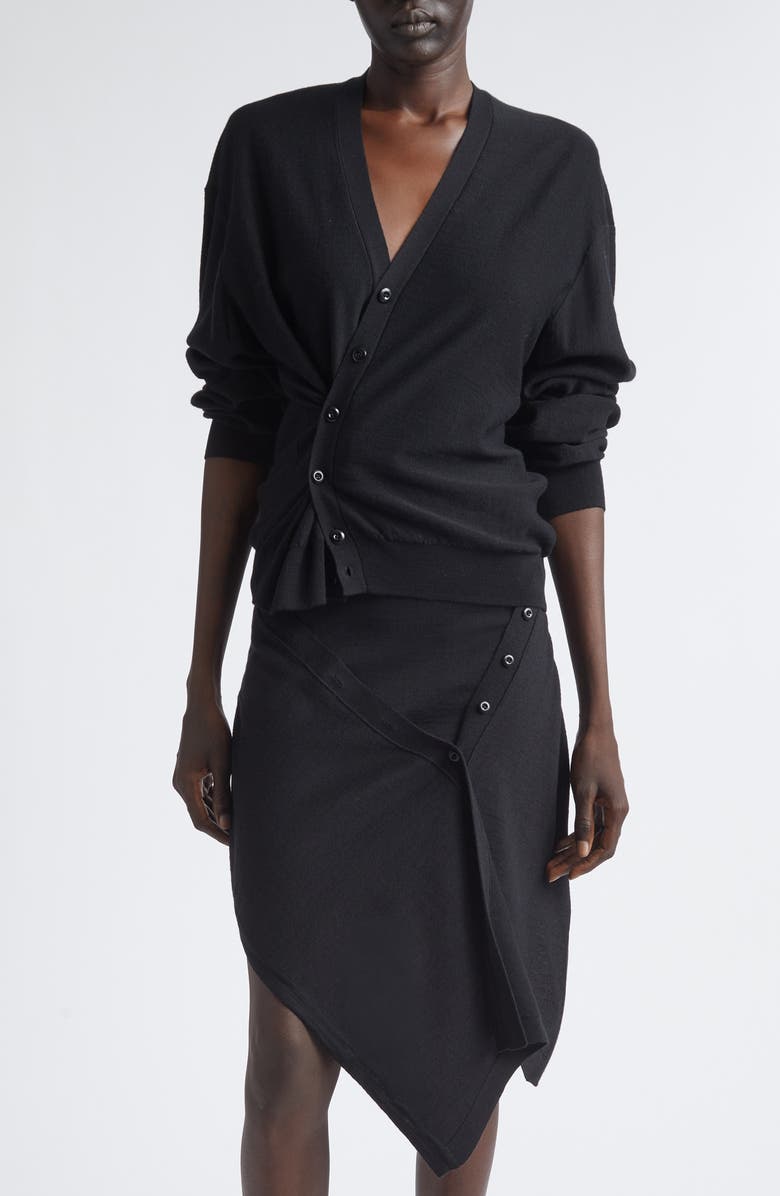 Lemaire Twisted Merino Wool Blend Cardigan, Main, color, Black