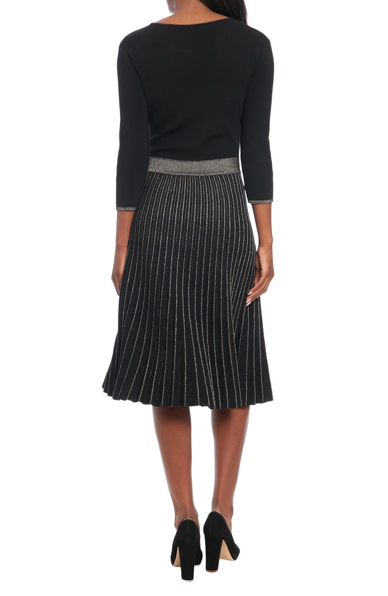 London Times Long Sleeve Pleated Sweater Dress, Alternate, color, Black