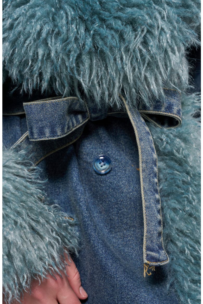 Vellum Faux Fur Trim Denim Trench Coat, Alternate, color, DENIM