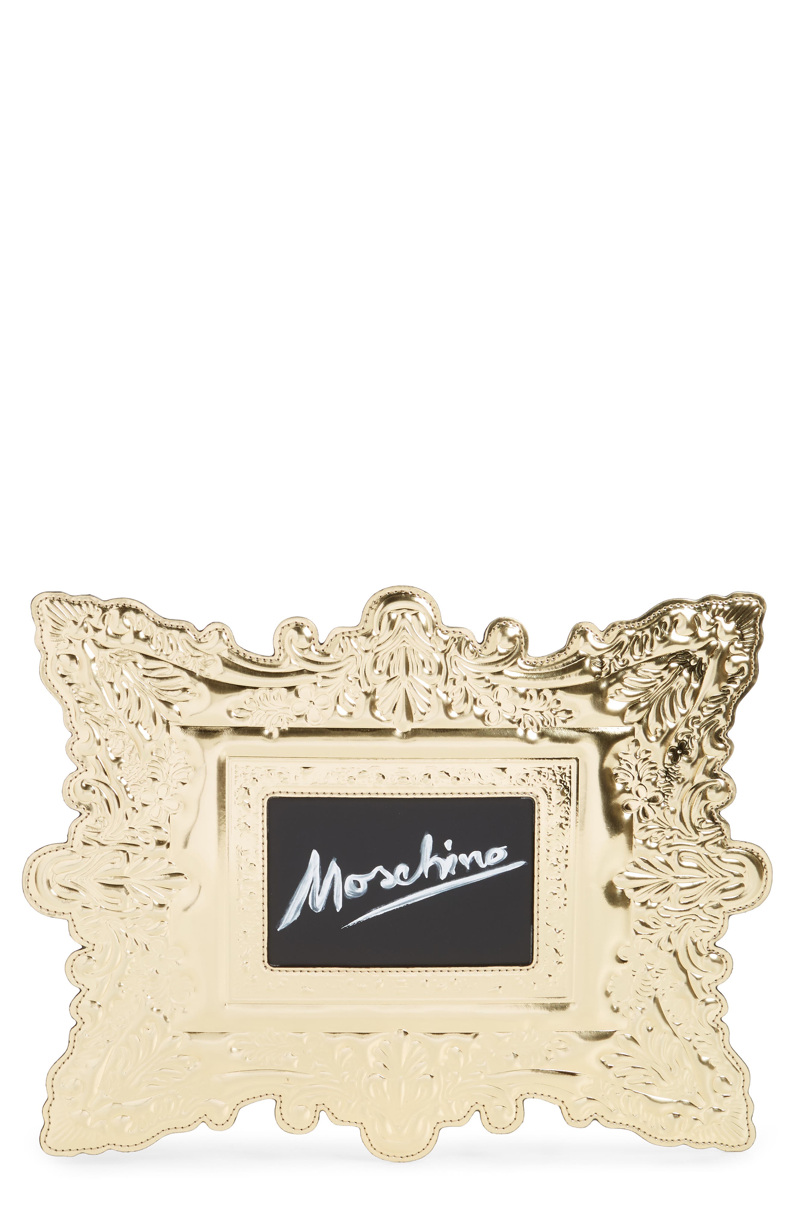 Moschino Faux Leather Frame Clutch, Main, color, 