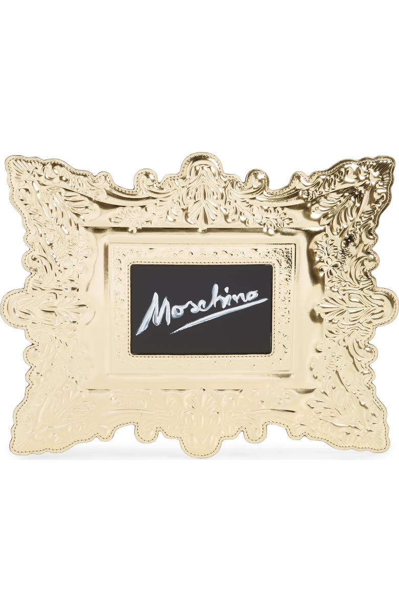Moschino Faux Leather Frame Clutch, Main, color,