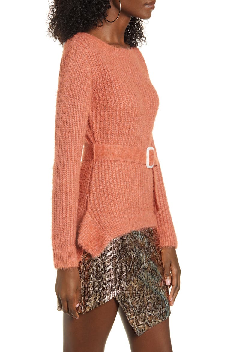 J.O.A Shaker Stitch Belted Sweater, Alternate, color, RUST
