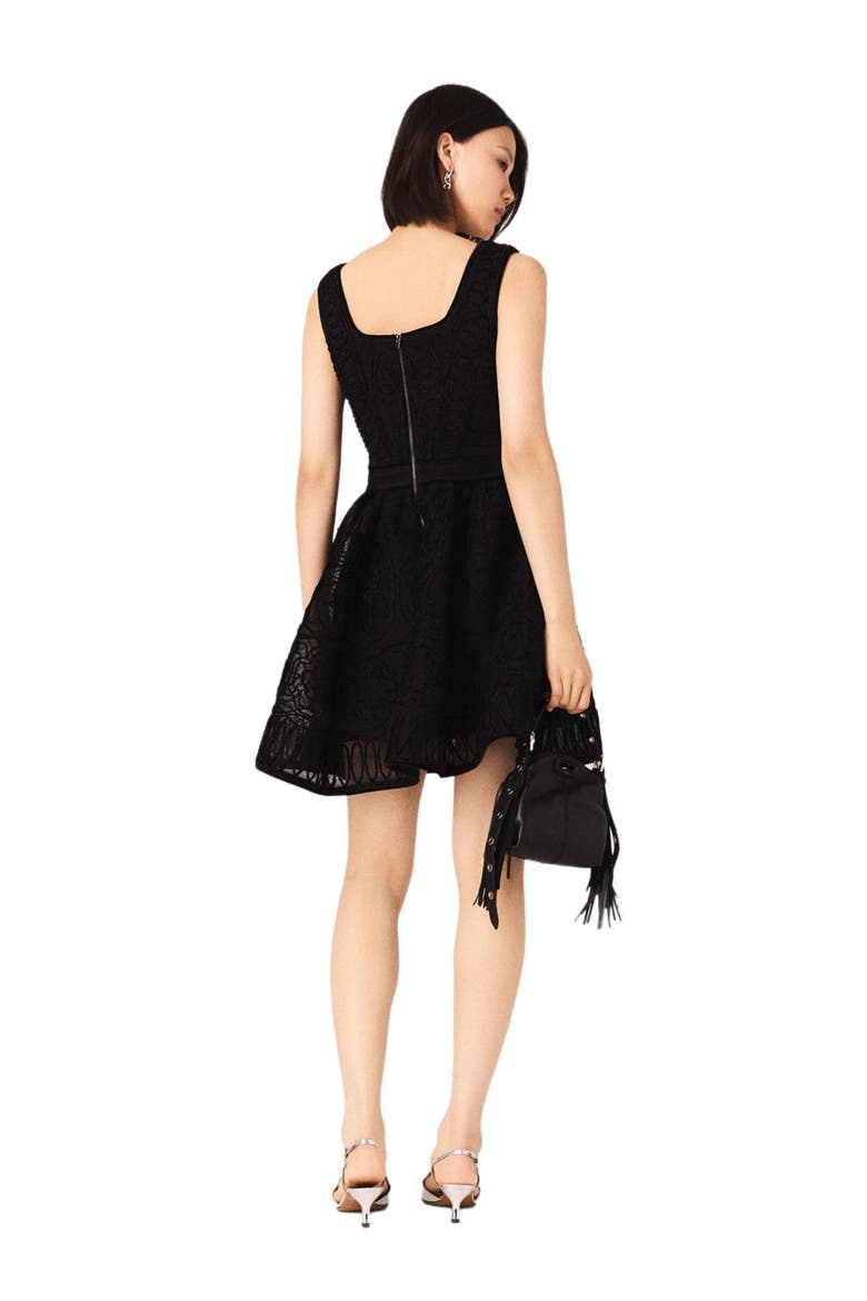Short embroidered basket knit dress, Alternate, color, Black