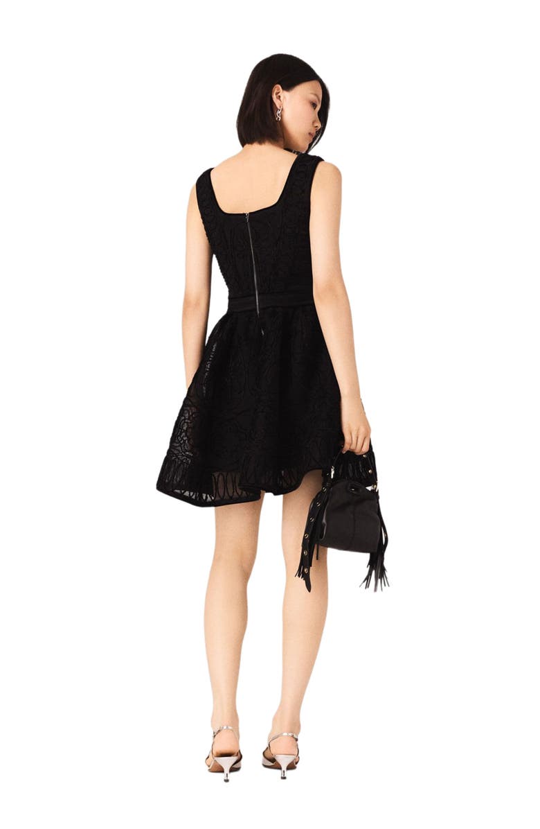 maje Short embroidered basket knit dress, Alternate, color, Black